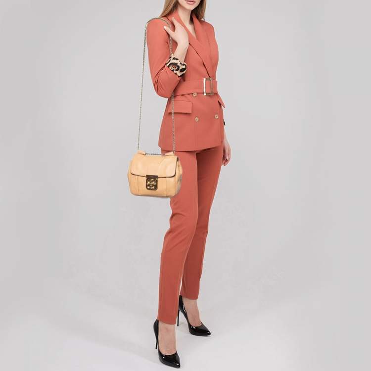 Pre Owned Chloe Beige Leather Small Elsie Shoulder Bag