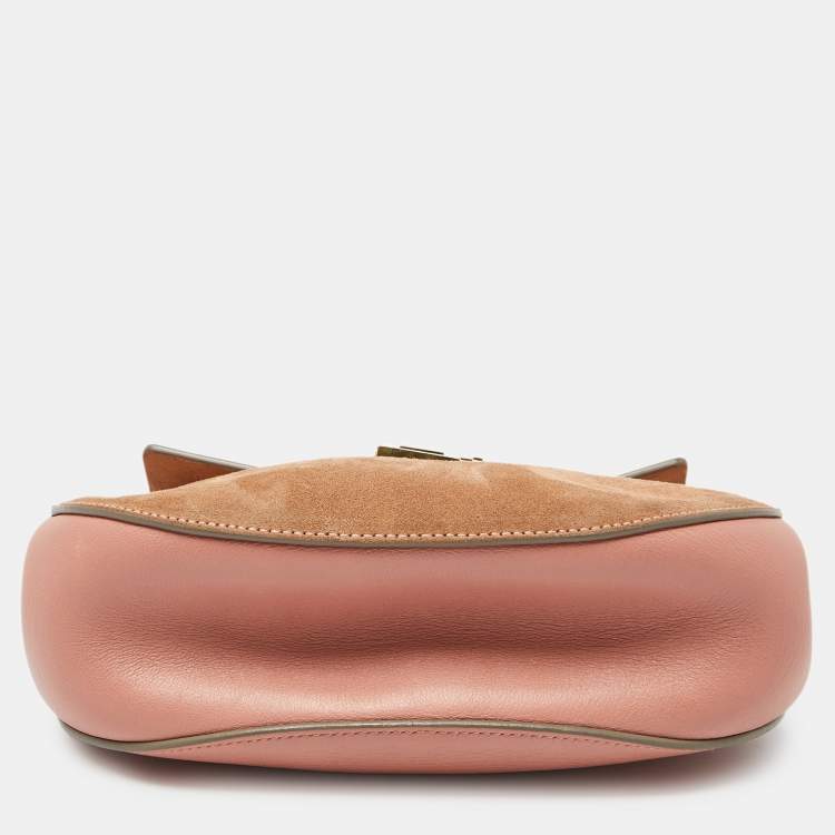Pre Owned Chloe Two Tone Peach Leather and Suede Medium Drew Shoulder Bag