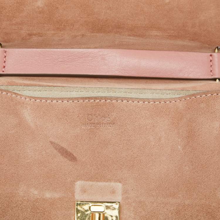Pre Owned Chloe Two Tone Peach Leather and Suede Medium Drew Shoulder Bag
