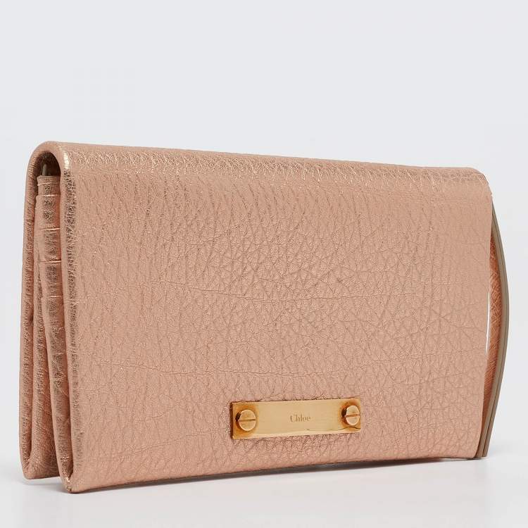 Pre Owned Chloe Rose Gold Leather Bifold Wallet
