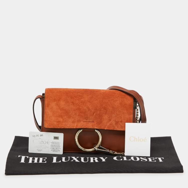 Pre Owned Chloe Brown Leather and Suede Small Faye Shoulder Bag