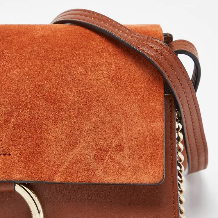 Pre Owned Chloe Brown Leather and Suede Small Faye Shoulder Bag