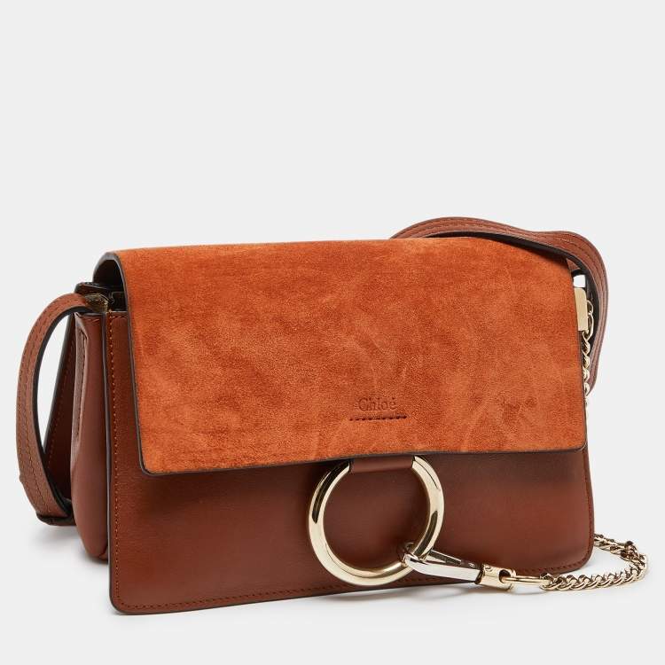 Pre Owned Chloe Brown Leather and Suede Small Faye Shoulder Bag
