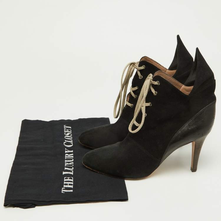 Pre Owned Chloe Black Suede and Leather Pointed Toe Ankle Booties Size 38.5