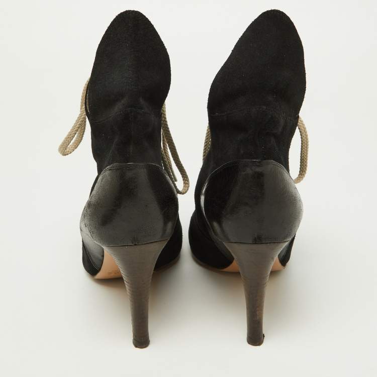 Pre Owned Chloe Black Suede and Leather Pointed Toe Ankle Booties Size 38.5