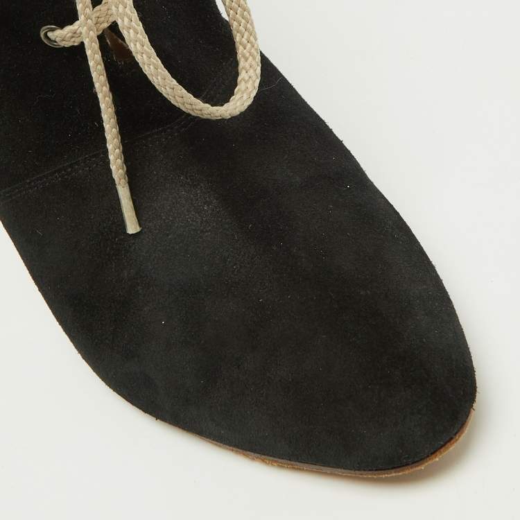 Pre Owned Chloe Black Suede and Leather Pointed Toe Ankle Booties Size 38.5