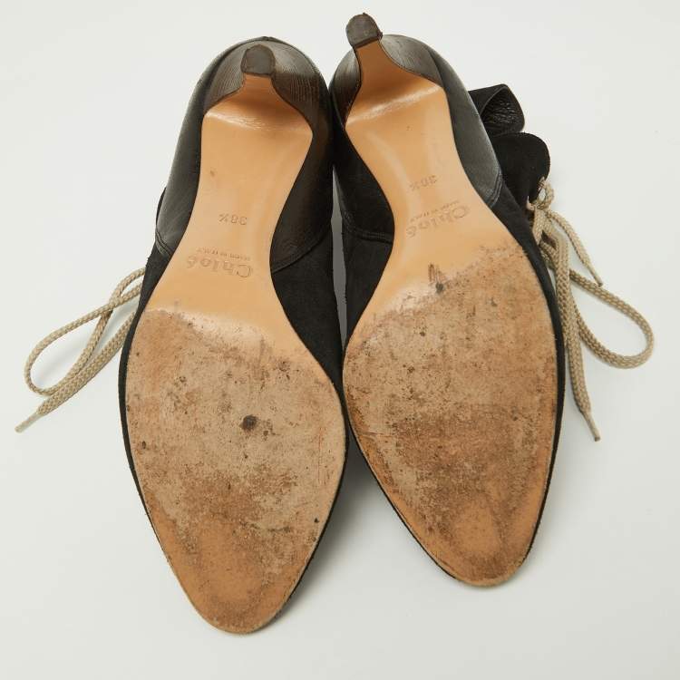 Pre Owned Chloe Black Suede and Leather Pointed Toe Ankle Booties Size 38.5