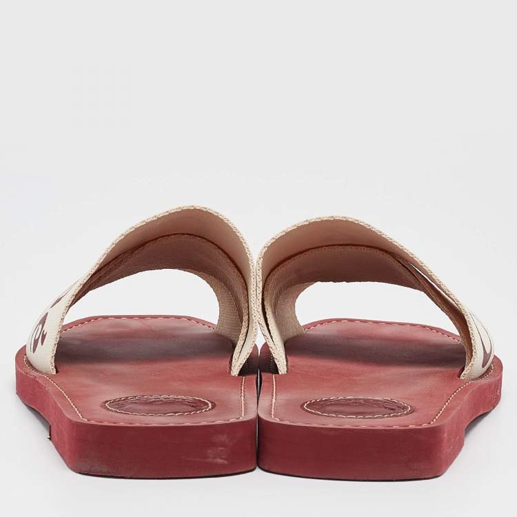 Pre Owned Chloe White Canvas Woody Flat Slide Size 38