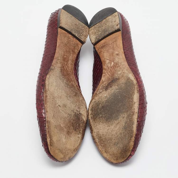 Pre Owned Chloe Burgundy Python Leather Lauren Scallop Ballet Flats Size 38