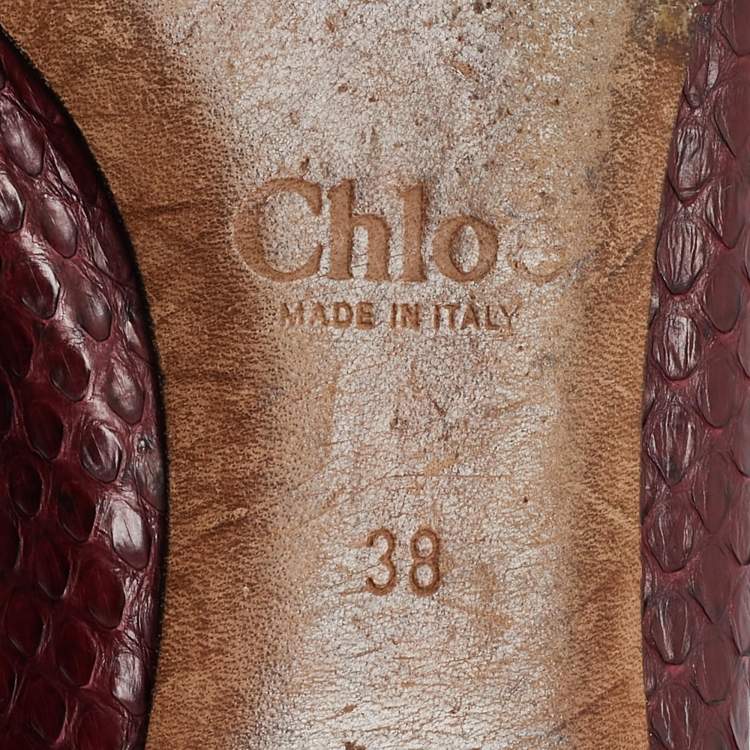 Pre Owned Chloe Burgundy Python Leather Lauren Scallop Ballet Flats Size 38