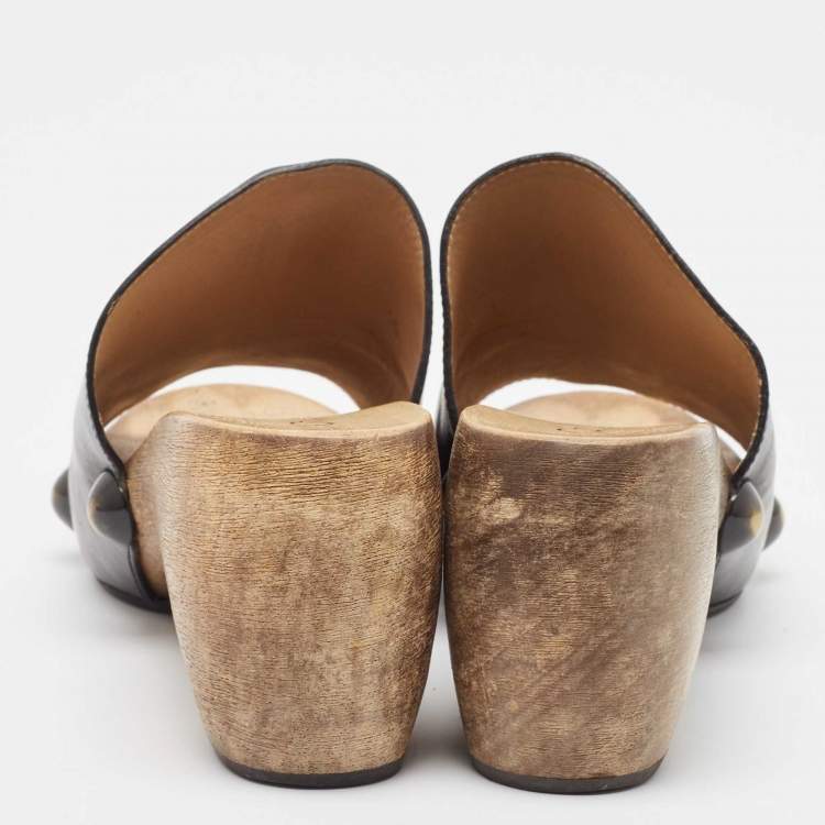 Pre Owned Chloe Black Leather Peep Toe Clogs Size 37
