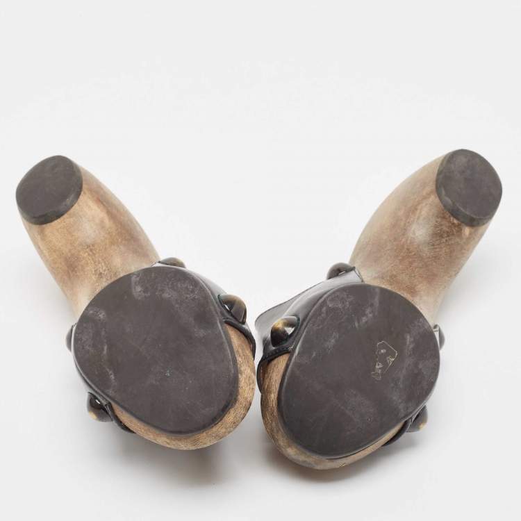 Pre Owned Chloe Black Leather Peep Toe Clogs Size 37