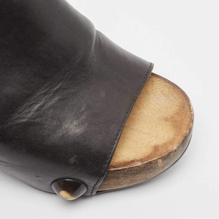 Pre Owned Chloe Black Leather Peep Toe Clogs Size 37