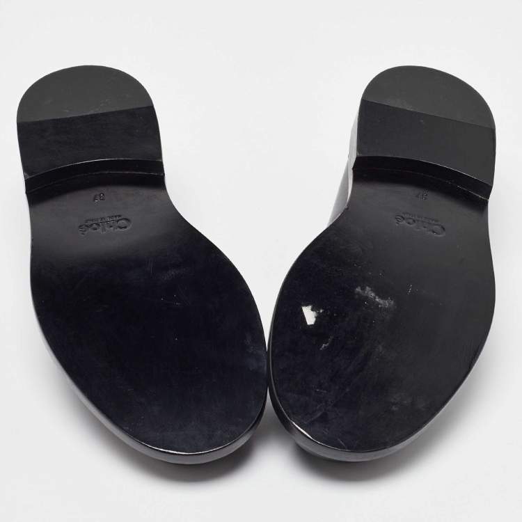 Pre Owned Chloe Black Leather C Logo Loafers Size 37