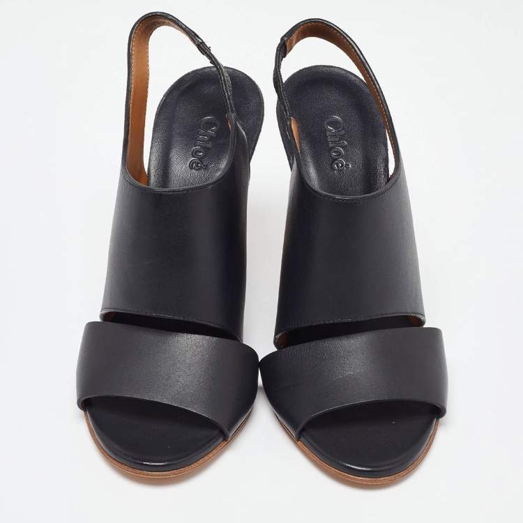 Pre Owned Chloe Black/Blue Suede and Leather Eliza Wedge Slingback Sandals Size 36
