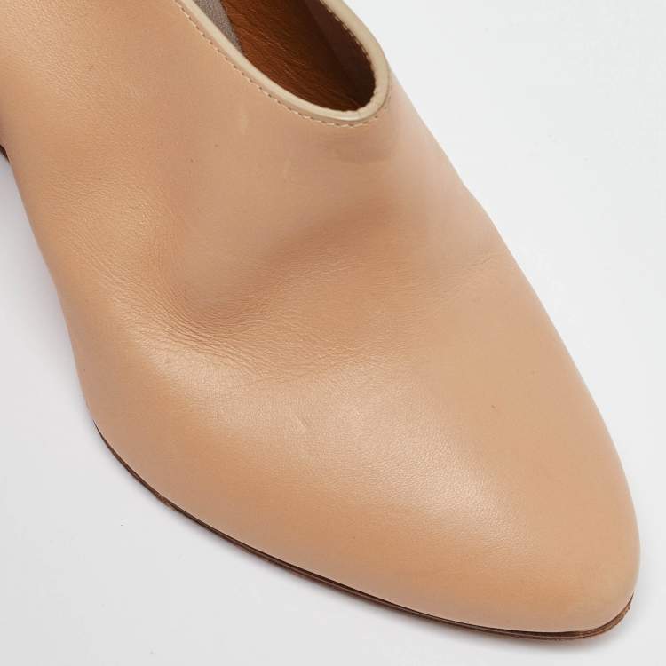 Pre Owned Chloe Beige/Grey Leather and Suede Wedge Slingback Pumps Size 34