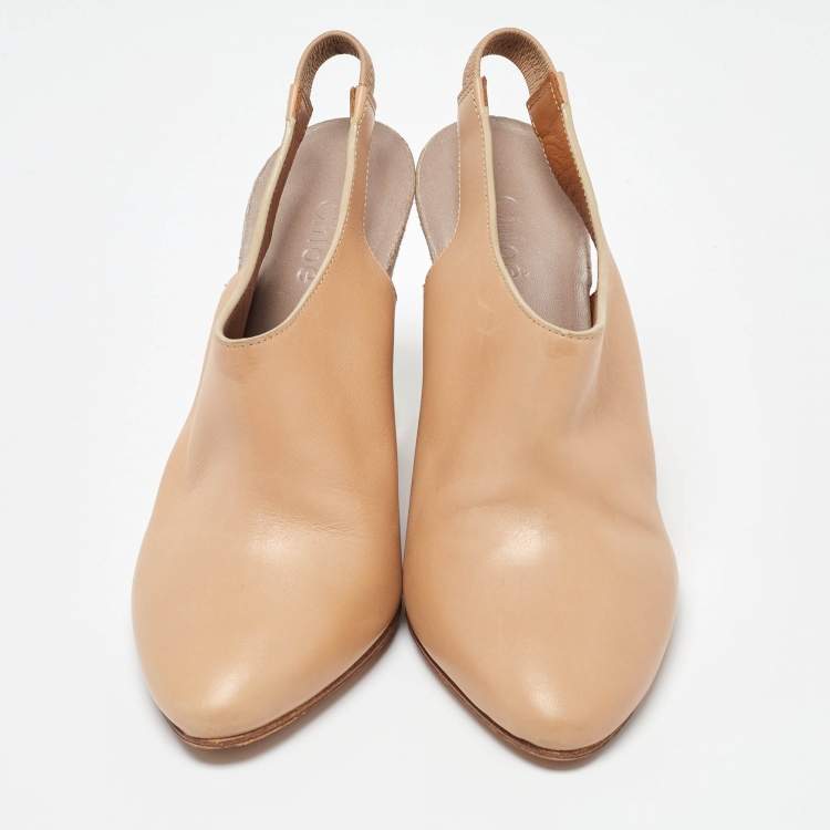 Pre Owned Chloe Beige/Grey Leather and Suede Wedge Slingback Pumps Size 34
