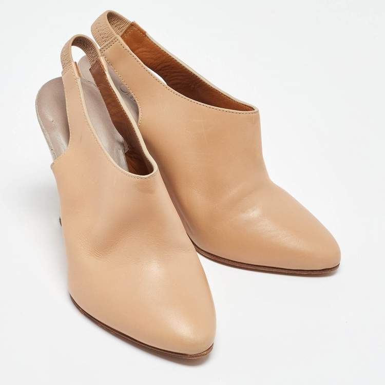 Pre Owned Chloe Beige/Grey Leather and Suede Wedge Slingback Pumps Size 34