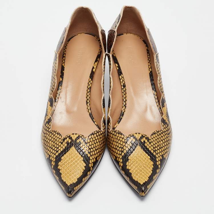 Pre Owned Chloe Multicolor Snakeskin Embossed Leather Pointed Toe Pumps Size 36.5