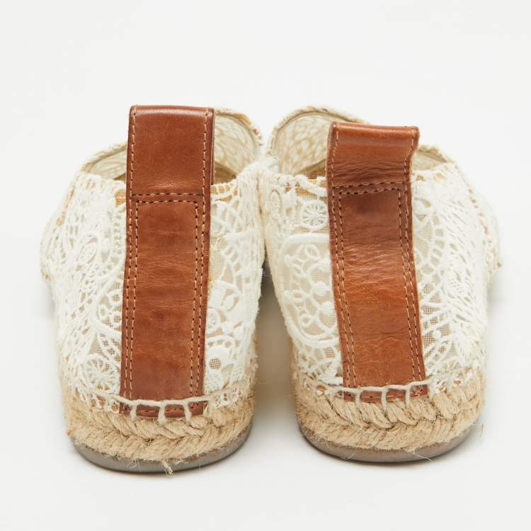 Pre Owned Chloe White Lace Espadrille Flats Size 38