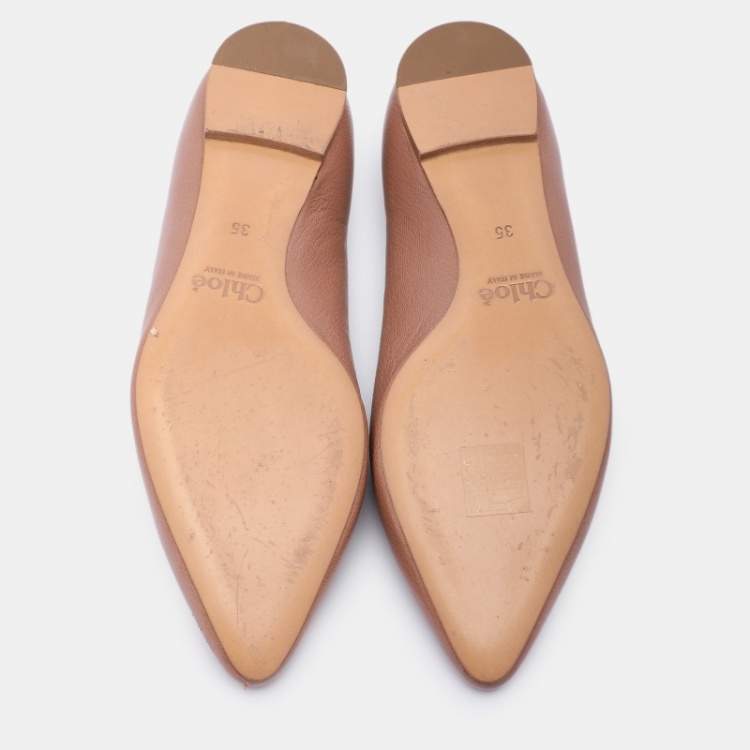 Pre Owned Chloe Beige Leather Pointed Toe Ballet Flats 35