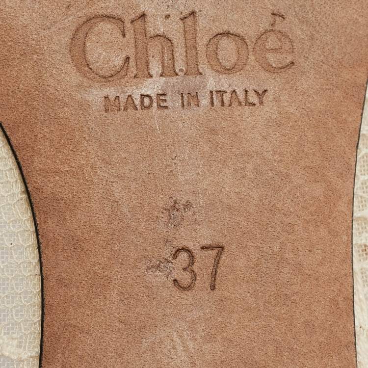Pre Owned Chloe Cream Lace Ballet Flats Size 37