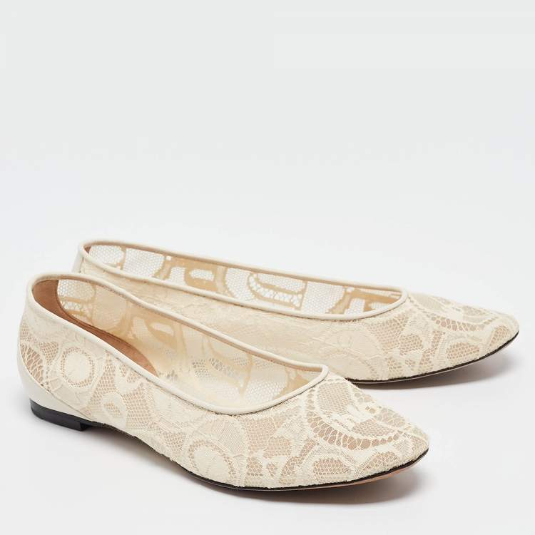 Pre Owned Chloe Cream Lace Ballet Flats Size 37