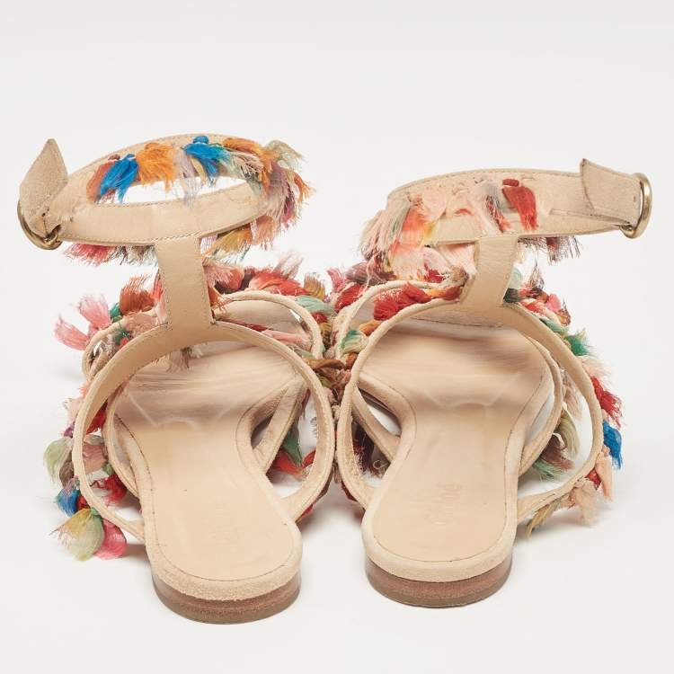 Pre Owned Chloe Multicolor Suede and Silk Tassel Liz Flat Sandals Size 36
