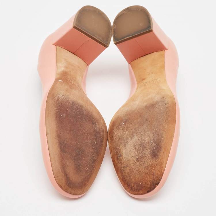 Pre Owned Chloe Pink Leather Laurena Scalloped Block Heel Pumps Size 37