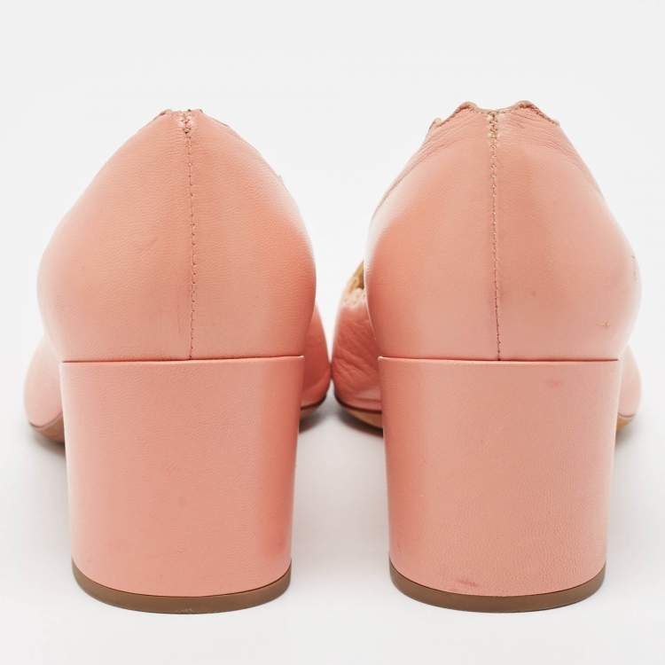 Pre Owned Chloe Pink Leather Laurena Scalloped Block Heel Pumps Size 37