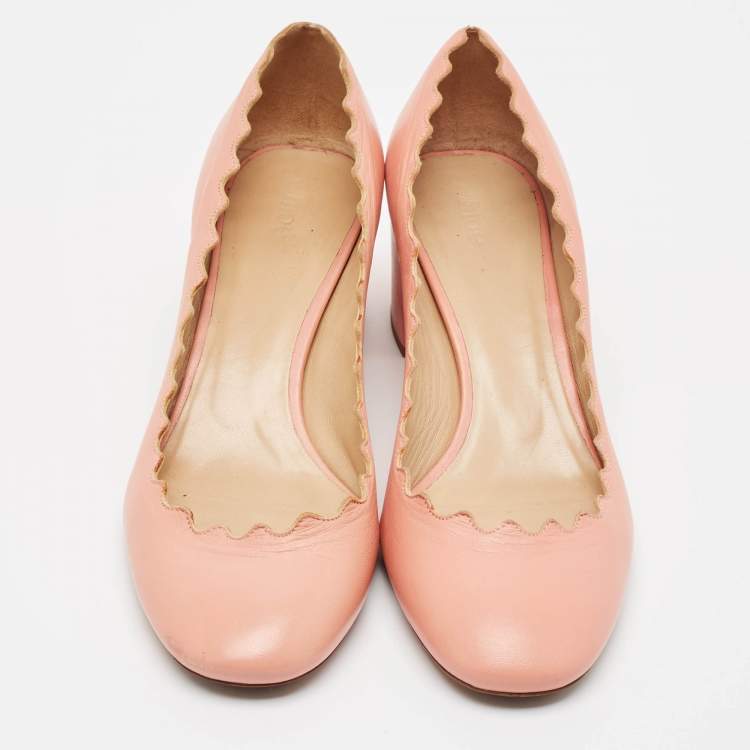 Pre Owned Chloe Pink Leather Laurena Scalloped Block Heel Pumps Size 37