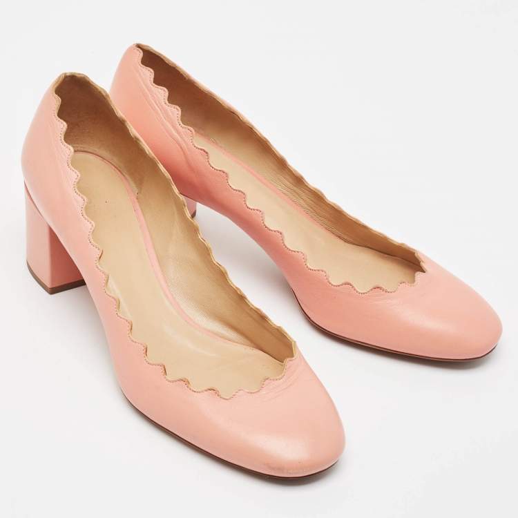 Pre Owned Chloe Pink Leather Laurena Scalloped Block Heel Pumps Size 37