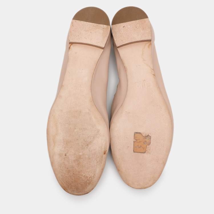 Pre Owned Chloe Beige Leather Lauren Scalloped Ballet Flats Size 35