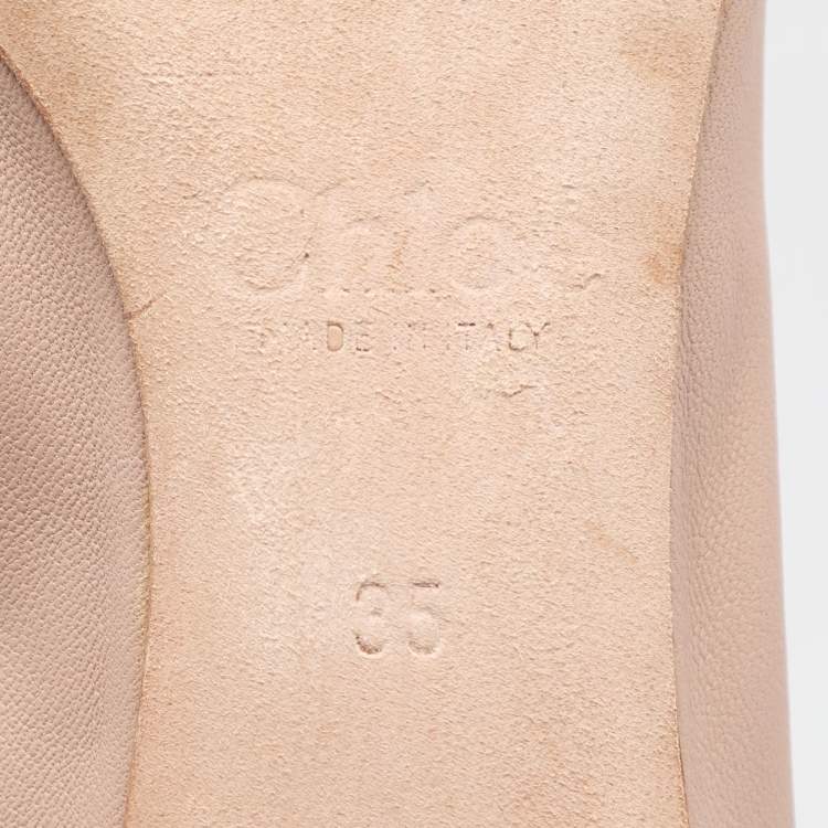 Pre Owned Chloe Beige Leather Lauren Scalloped Ballet Flats Size 35
