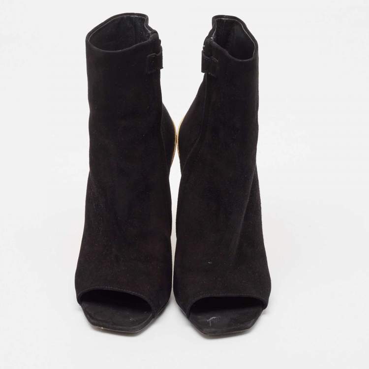Pre Owned Louis Vuitton Black Suede Wedge Ankle Length Boots Size 38