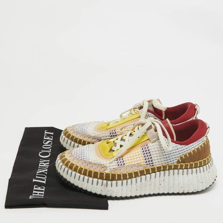 Pre Owned Chloe Multicolor Knit Fabric and Suede Nama Sneakers Size 39