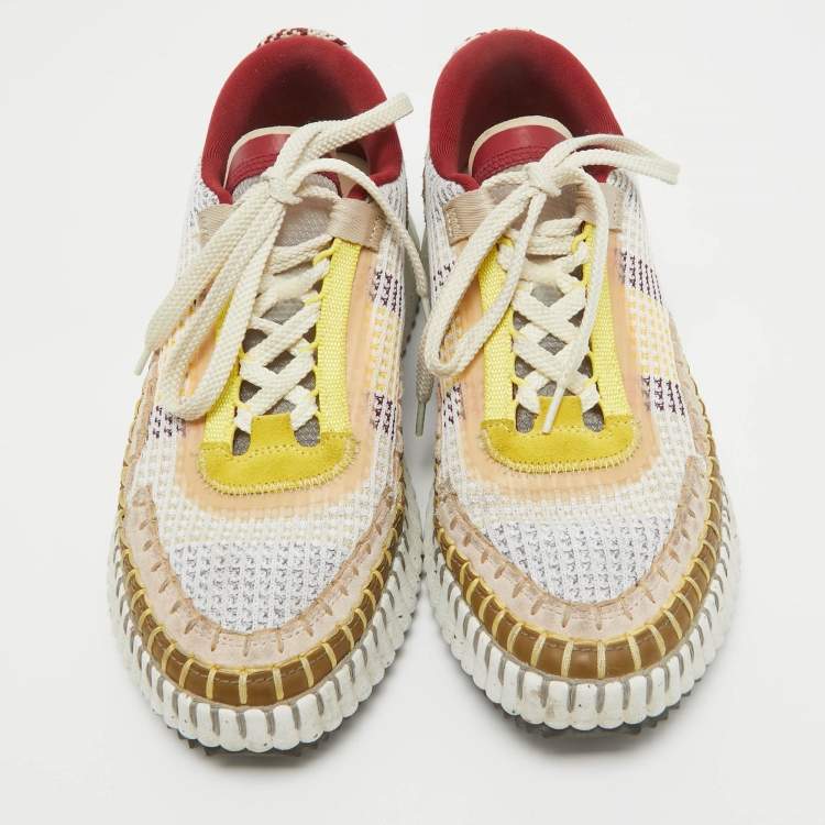 Pre Owned Chloe Multicolor Knit Fabric and Suede Nama Sneakers Size 39