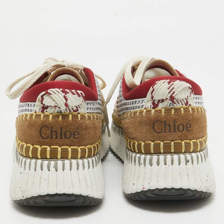 Pre Owned Chloe Multicolor Knit Fabric and Suede Nama Sneakers Size 39