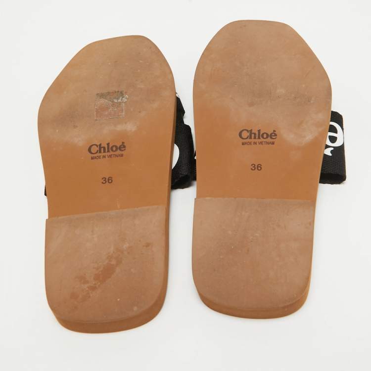 Pre Owned Chloe Black Canvas Woody Flat Slides Size 36