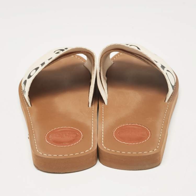 Pre Owned Chloe Cream Knit Fabric  Woody Flat Slides Size 37