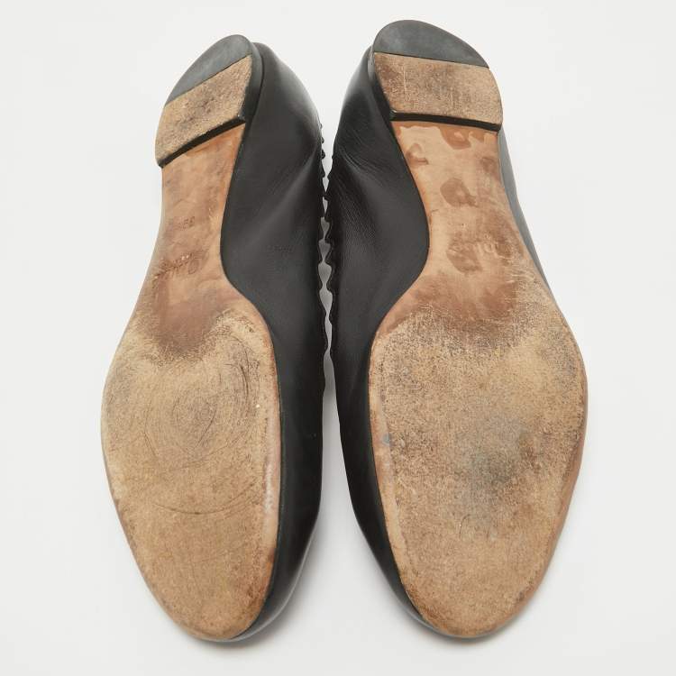 Pre Owned Chloe Black Scalloped Leather Lauren Ballet Flats Size 39.5