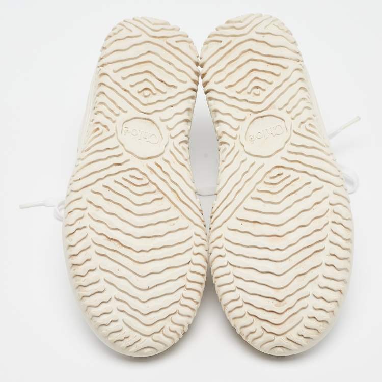 Pre Owned Chloe White/Grey Leather and Suede Lace Up Sneakers Size 37