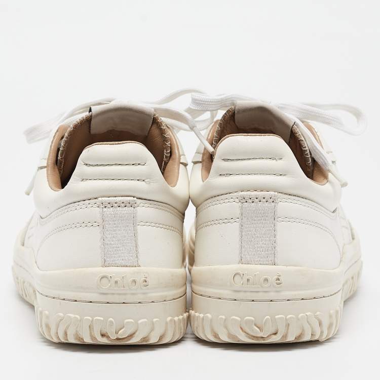 Pre Owned Chloe White/Grey Leather and Suede Lace Up Sneakers Size 37