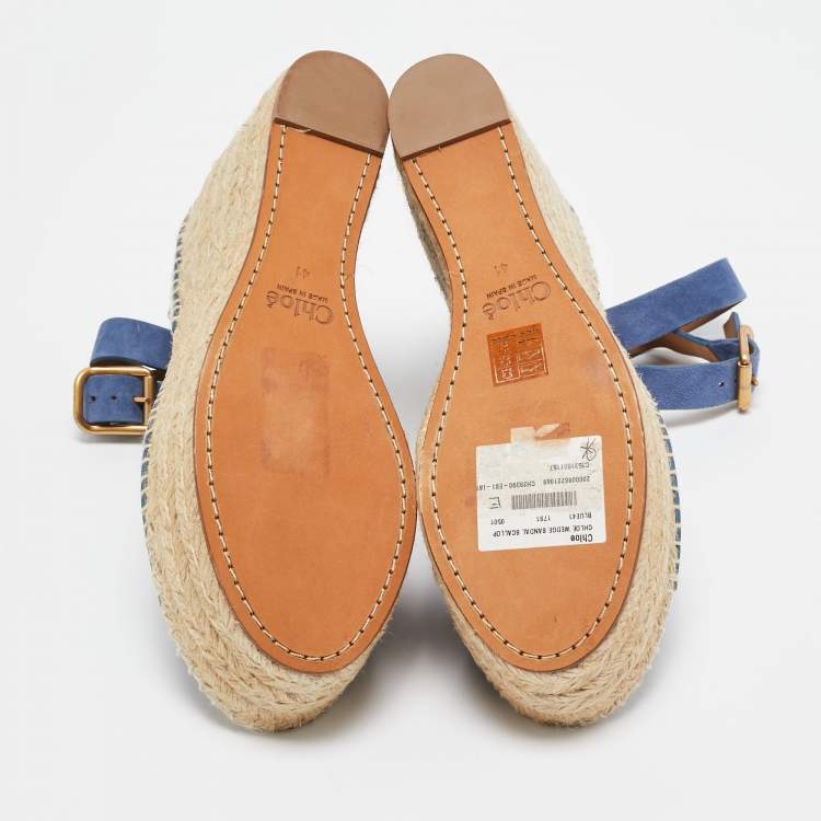 Pre Owned Chloe Blue Suede Wedge Espadrille Sandals Size 41