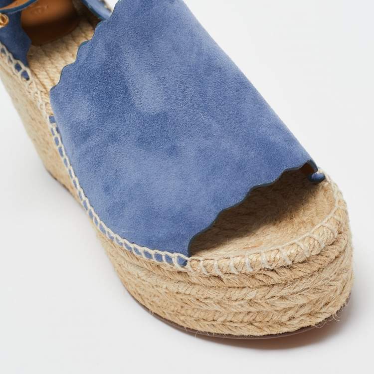 Pre Owned Chloe Blue Suede Wedge Espadrille Sandals Size 41