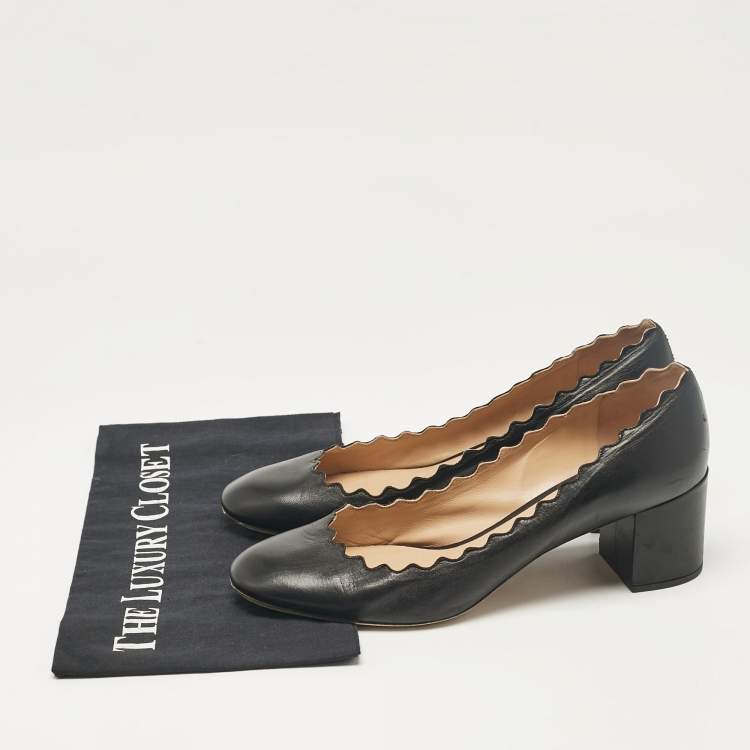 Pre Owned Chloe Black Scalloped Leather Lauren Pumps Size 39.5