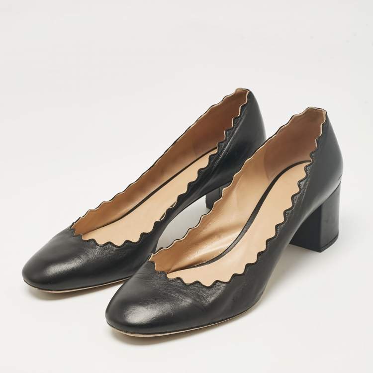Pre Owned Chloe Black Scalloped Leather Lauren Pumps Size 39.5