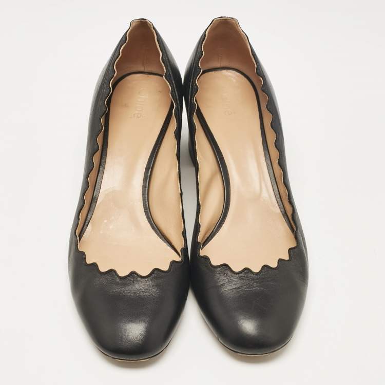 Pre Owned Chloe Black Scalloped Leather Lauren Pumps Size 39.5