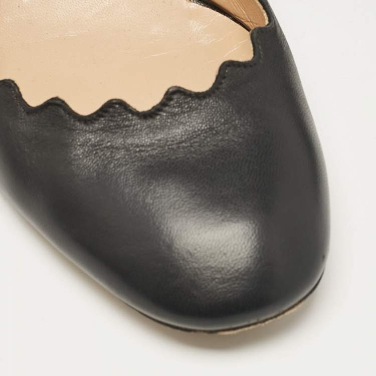 Pre Owned Chloe Black Scalloped Leather Lauren Pumps Size 39.5