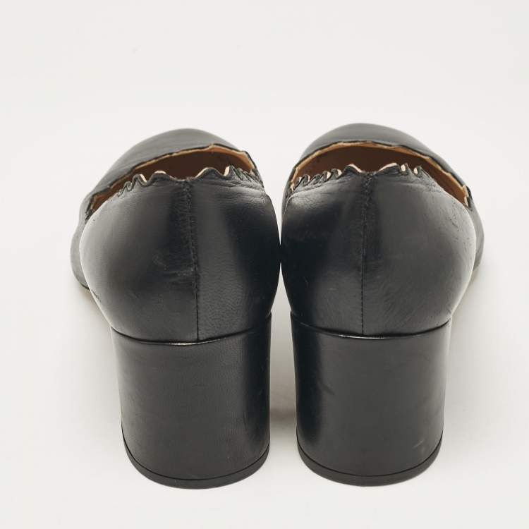Pre Owned Chloe Black Scalloped Leather Lauren Pumps Size 39.5